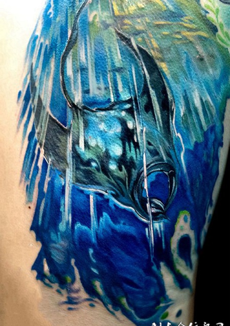 深海恐惧，海底鳐鱼彩绘纹身图案