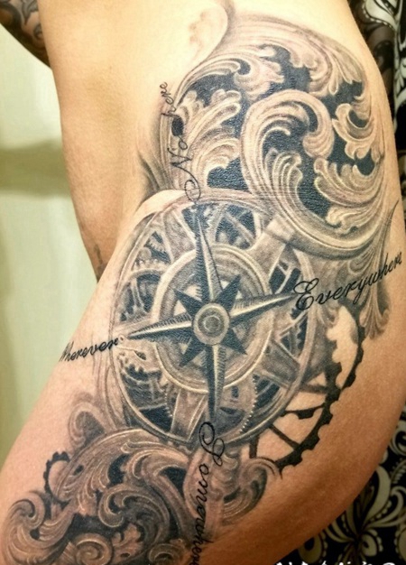 齿轮纹身图案 成对啮合转动的齿轮纹身图案