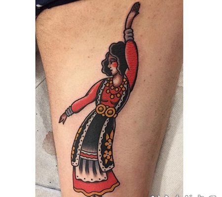 纹身school 彩绘old school风格的人物纹身图案