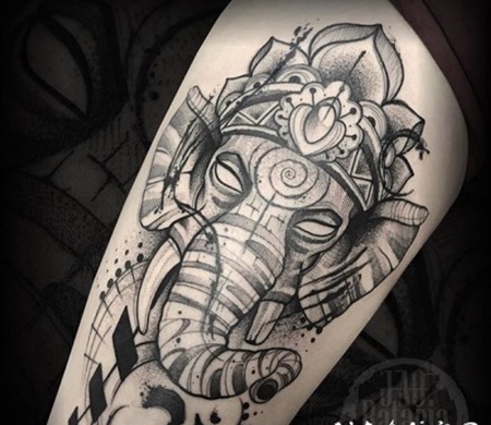 宗教传统象神纹身作品图案