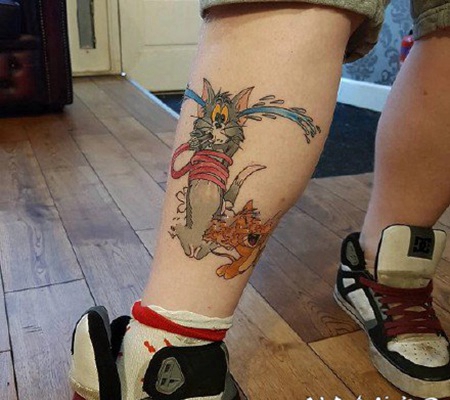 卡通猫和老鼠的动画纹身图案