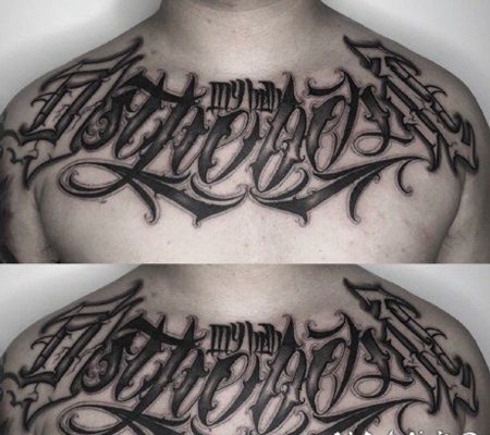 好看的帅气黑色花体字纹身作品