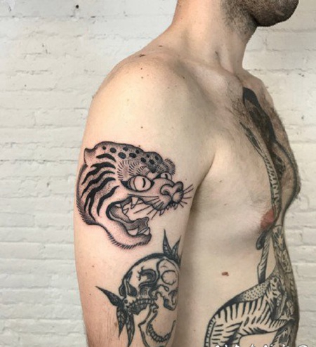 oldschool风格的老虎纹身图