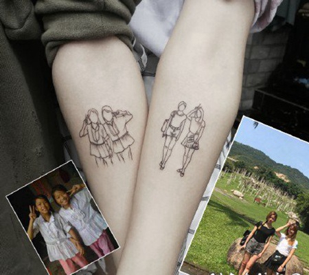人像照片的简笔画纹身作品