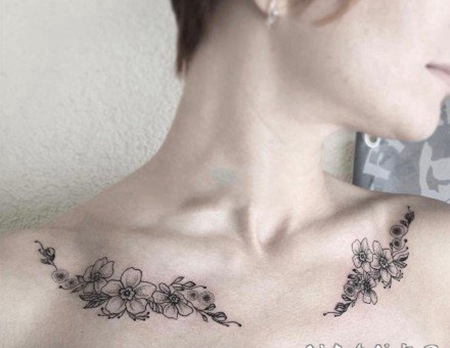 女生锁骨处的小清新纹身欣赏