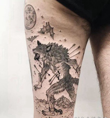 1好看的欧美黑灰点刺动植物纹身作品