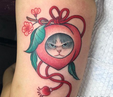 传统的日式小猫纹身作品图