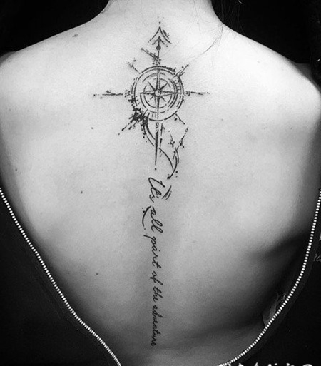 1唯美女生背部脊椎纹身作品