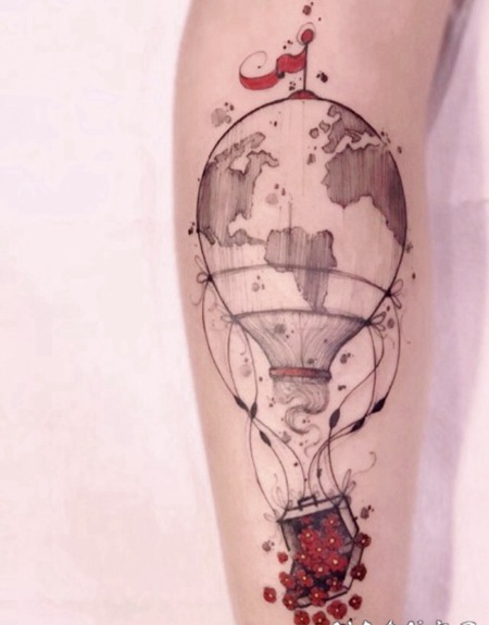 热气球主题的小清新纹身图案