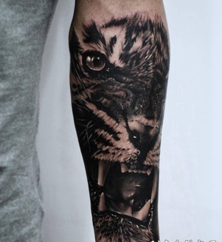 帅气的好看黑灰老虎纹身图案