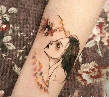 小女孩的人物简笔画纹身图