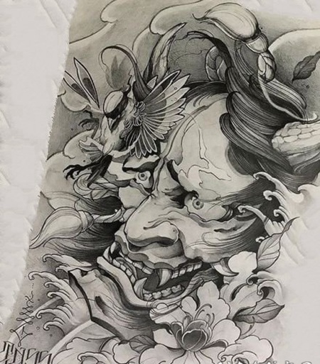 帅气的传统般若纹身图片