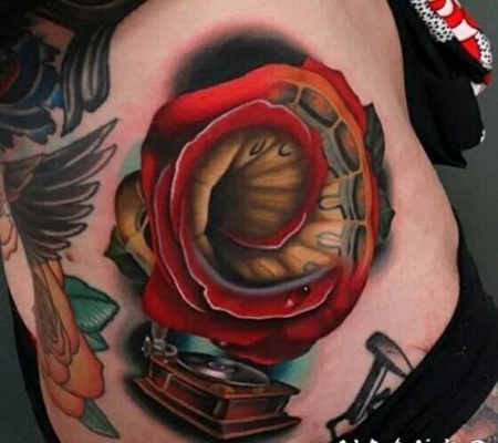 写实3D风格的玫瑰花朵纹身图案