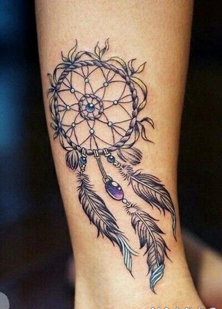 漂亮的彩色捕梦网纹身图案