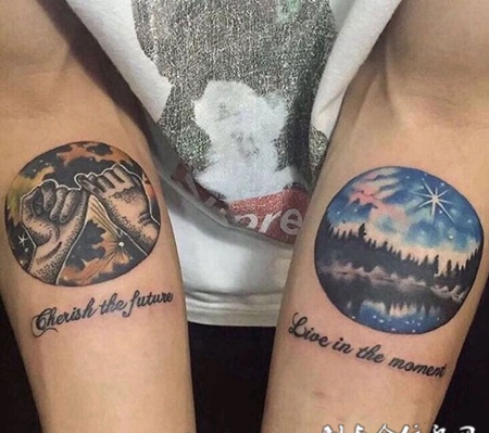 情侣浪漫日出系列手臂纹身