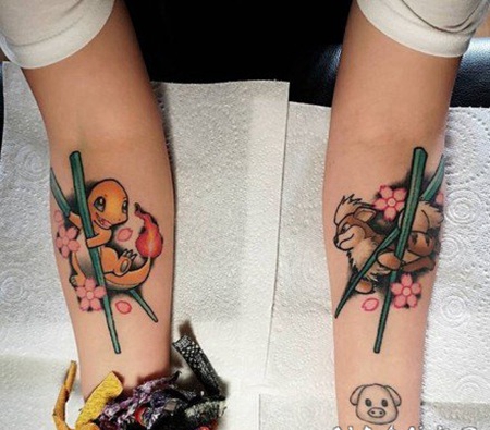 比卡丘等神奇宝贝的纹身图案