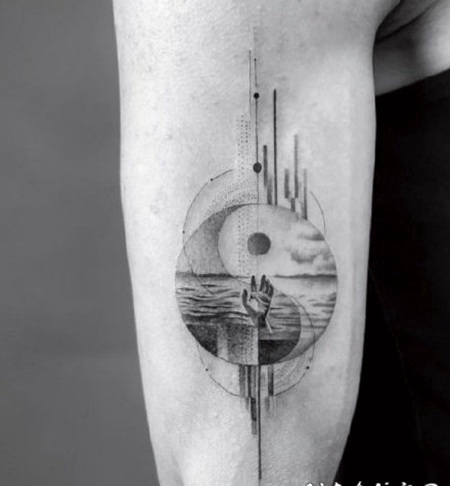 1适合小臂的几何点刺设计纹身图案