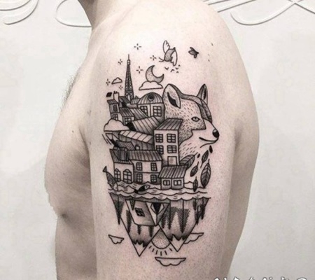 小清新的好看黑灰插画纹身图片