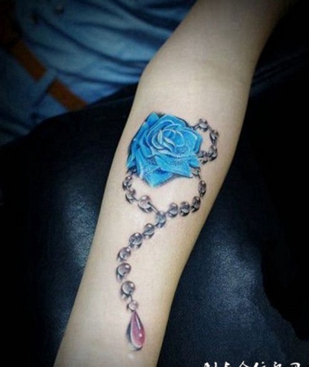 妖姬之链，手臂蓝色妖姬珍珠项链d纹身