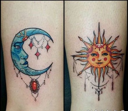 太阳与月亮主题的日月纹身图案