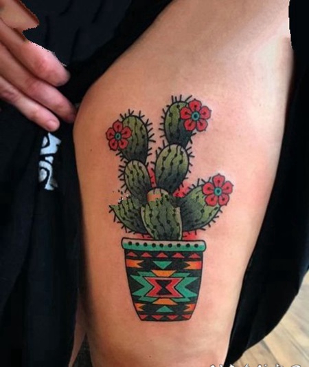 沙漠之花仙人掌的纹身图案