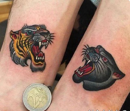 oldschool风格的豹子头纹身图片