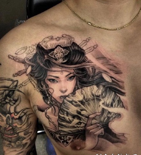1各种风格的艺伎纹身图案欣赏