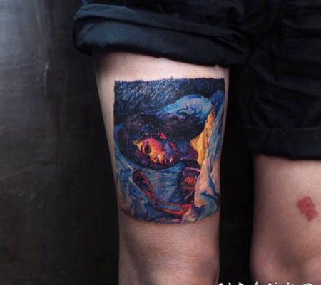 暗彩色的插画纹身作品图片