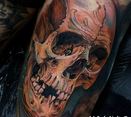 暗黑写实的骷髅纹身图案