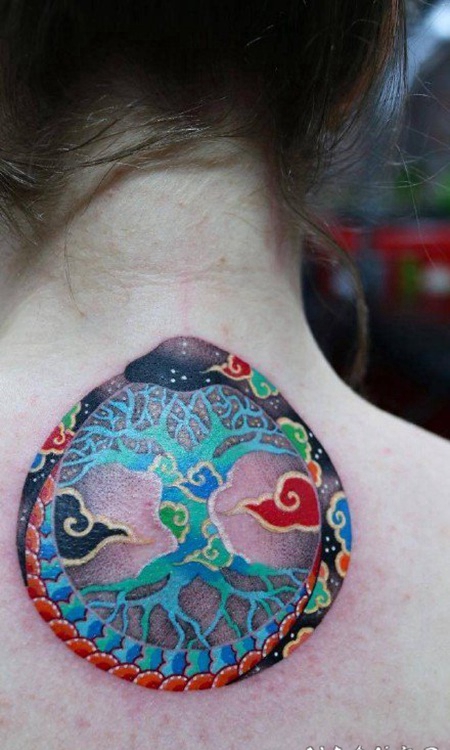 小腿小臂的日式传统炫彩色纹身图片