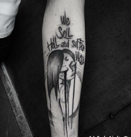 暗黑风格的卡通插画素描纹身图片