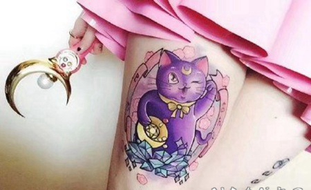 很可爱的的小招财猫纹身图案