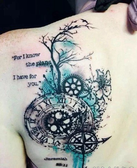 时钟刺青：好看的彩虹眼时钟纹身图案