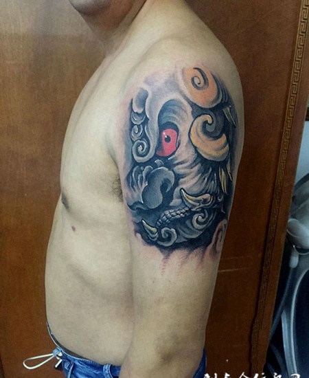 护佑神兽，手臂唐狮子霸气彩绘纹身