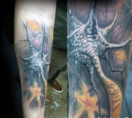 线条纹身小图 线条交错的神经元纹身图案