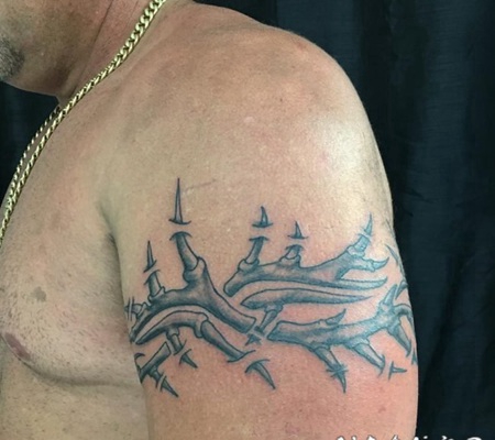 手臂纹身素材 黑灰纹身点刺技巧手臂线条纹身图案