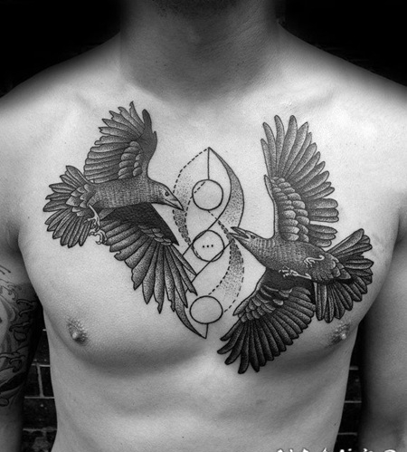 乌鸦纹身图 色调阴沉的乌鸦纹身图案