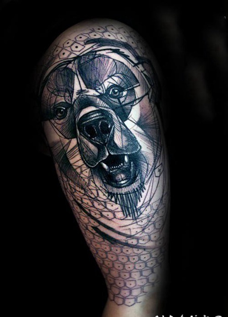 熊纹身 时尚的几何熊纹身图案