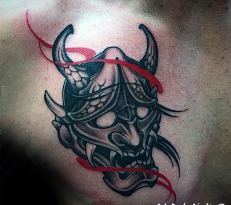 般若面具纹身 气势汹汹的般若面具纹身图案