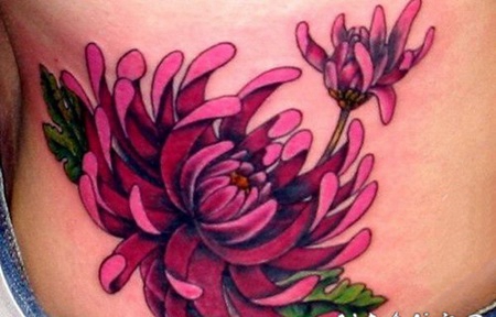 纹身菊花图案 怒放的菊花纹身图案