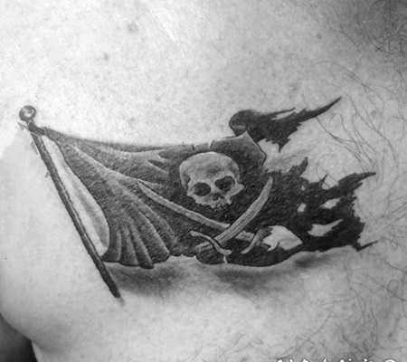 海盗骷髅纹身图案 黑灰海盗骷髅纹身图案