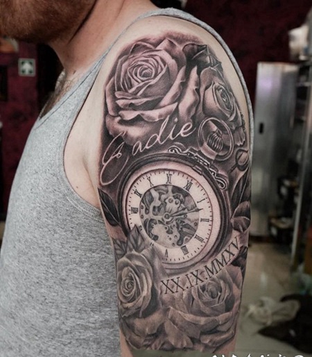 时钟纹身 警醒时间的时钟怀表纹身图案