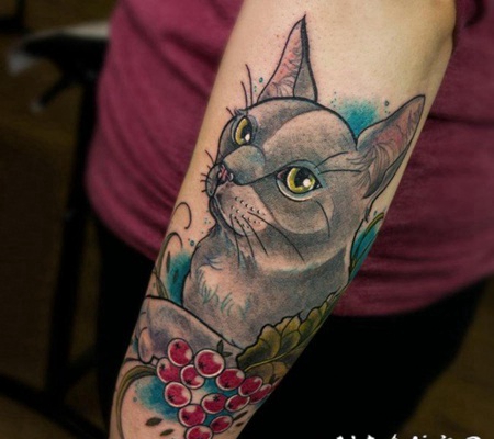 小猫咪纹身 彩绘可爱小猫咪纹身图案