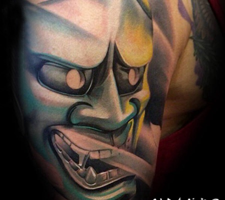 日本鬼面具纹身 恐怖骇人的日本鬼面具纹身图案