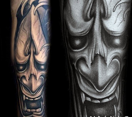 般若面具纹身 色调暗沉的般若面具纹身图案