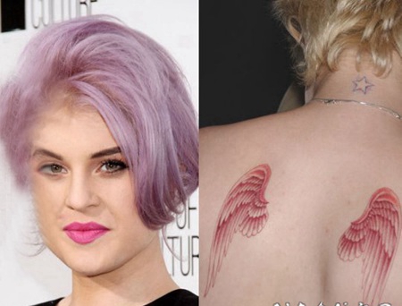 美国纹身明星 凯莉·奥斯本后背上彩绘的翅膀纹身图片