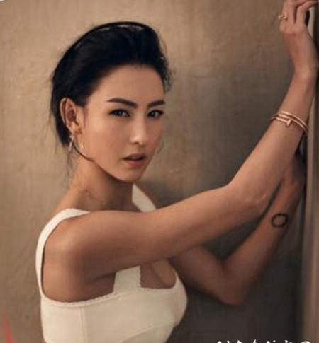 张柏芝的纹身 明星手臂上黑色的几何纹身图片