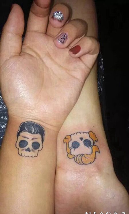 深情入骨，手臂可爱的骷髅情侣卡通纹身