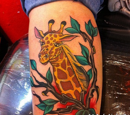 长颈鹿纹身图案 彩色纹身动物长颈鹿纹身图案