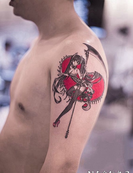 镰刀少女，手臂可爱少女卡通纹身